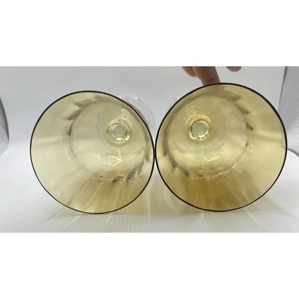 Mikasa French Countryside Amber Crystal Goblet Stem Water Glass Gold Yellow